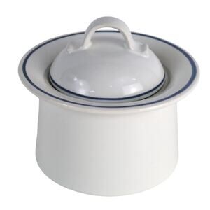 Vintage 1980s Studio Nova Japan "Mirage" Sugar Bowl with Lid, White Blue Trim